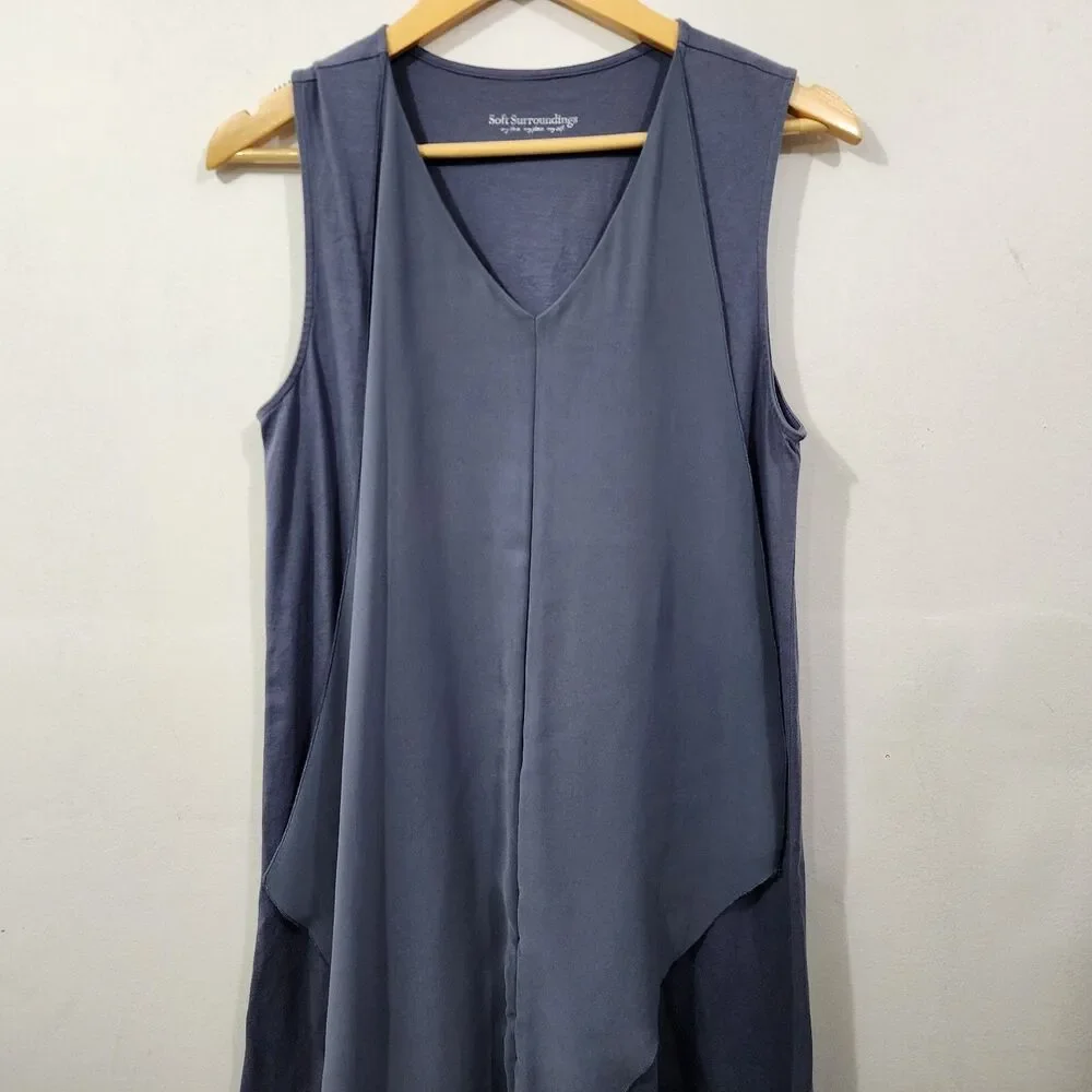 Soft Surroundings Amalfi Dress Storm Grey Lagenlook Layers Sleeveless Petite Med